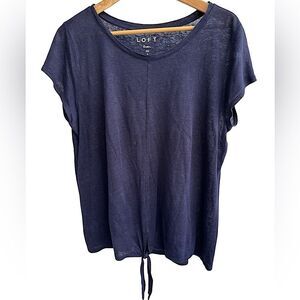 🌴 LOFT Linen Tie-Front Short Sleeve Tee – Size L